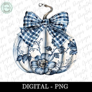 Trendy blauwe bloemen pompoen coquette png clipart, aquarel retro chinoiserie halloween herfst sublimatie digitaal ontwerp commercieel gebruik