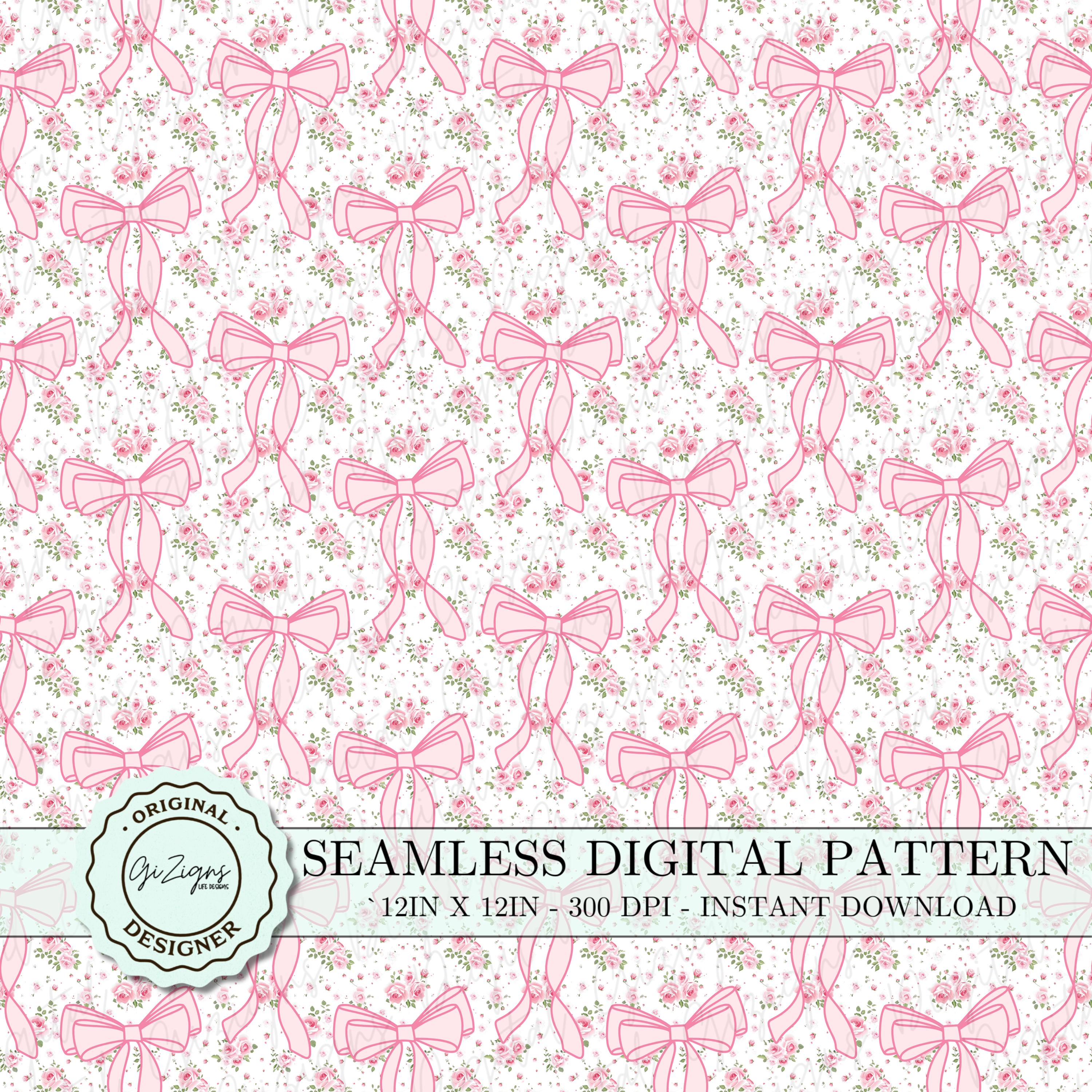 Vintage Pink Bow Coquette Seamless Pattern PNG SVG, Retro Pink Floral ...