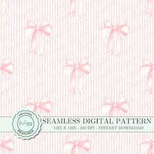 Vintage rose rayures coquette noeud motif PNG, noeud mignon bébé rose numérique papier peint papier peint papier, tissu rétro shabby chic