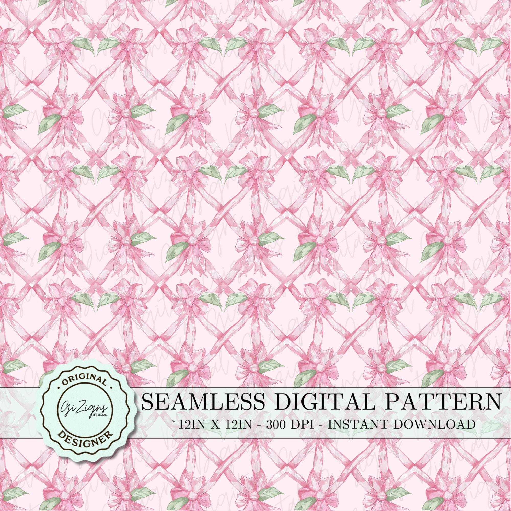 Pink Trellis Coquette Seamless Pattern PNG Background Lattice Pink Bow ...