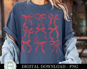 Trendy Red Bow PNG, Red Coquette Bows PNG, Girly Bow Sublimation, Coquette PNG ClipArt Collage, Preppy Girly Digital Download Shirt Design