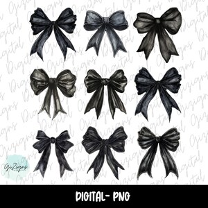 Pode incluir: Conjunto de nove la&ccedil;os pretos de aquarela. Os la&ccedil;os s&atilde;o pintados em um estilo realista com sombreamento e textura sutis. S&atilde;o perfeitos para adicionar um toque de eleg&acirc;ncia a qualquer projeto.