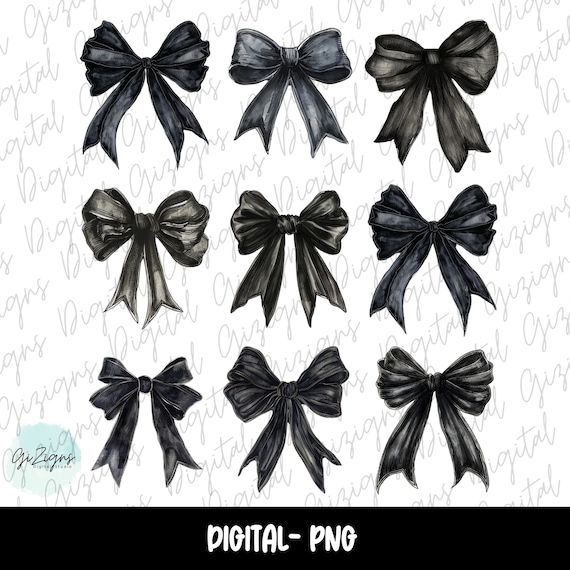 Trendy Black Bow Dark Coquette PNG  Bundle, Black Coquette Bows, Ribbon Feminine Aesthetic Sublimination Instant Digital Download Clipart