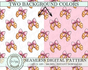 Croissant Seamless Pattern PNG Coquette Pink Bow Croissant Pattern SVG Vector Bakery Pattern Digital Scrapbook Paper Cute Preppy Design