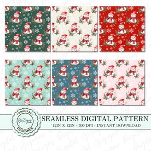 Schneemann Musterdesign, Weihnachten Digital Papier, Vintage Muster druckbares Papier, Scrapbook Tapete Retro Rot Beige Grün Rosa