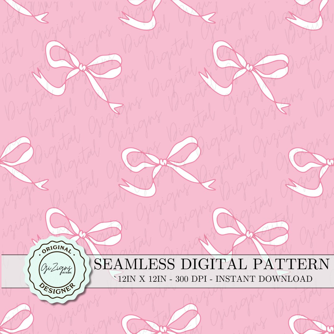 Coquette White Bow Seamless Pattern PNG SVG, Pink Background Coquette ...