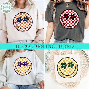 Trendy lachend blij gezicht geruite schoolkleur png-afbeeldingen, Varsity College-kleuren groen, goud, oranje, blauw, paars, karmozijnrood, rood, kastanjebruin