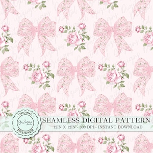 Padrão sem emenda de coquete de laço rosa floral vintage PNG, papel de parede digital feminino rosa, papel de scrapbook, padrão de tecido retrô chique gasto