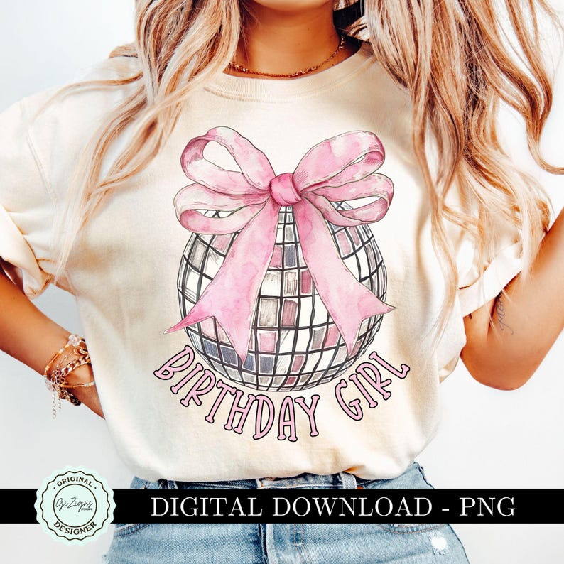 Trendy Birthday Girl Coquette Disco Ball Pink Bow PNG Clipart with for the soft girl era , social club aesthetic, New Years  ideal for fabric, wall art, POD, DTF, wallpaper, clothing, phone cases, crafts, scrapbooking, digital journals, social media posts, paper products, home fabrics, tech accessories, home decor, greeting cards, invitations, party decorations, keepsakes, craft projects, paper products and more.