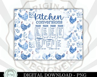 Kitchen Conversion Chart Glass Cutting Board PNG, Blue Chicken Bread Board, Floral Cutting Board Sublimation Digital Download Clipart