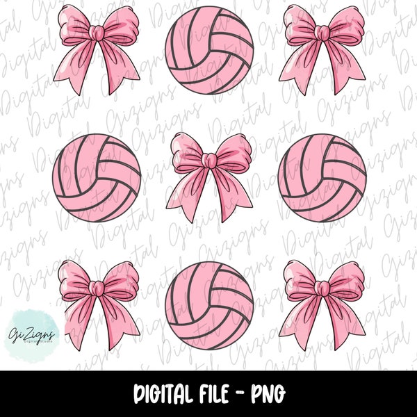 Trendy Pink Bow Coquette Volleyball PNG, Girlie Sports Clipart, Ribbon Feminine Aesthetic Sublimination Design, Commercial Use Allowed