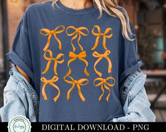 Trendy Orange Bow PNG, Coquette Bows PNG, Girly Bow Sublimation Coquette PNG ClipArt Collage Preppy Girly Digital Download Shirt Design