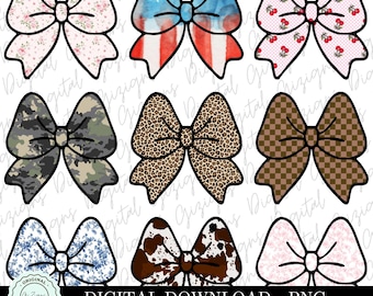 Trendy Coquette Bow PNG Clipart Bundle, Camo PNG, Dateien für Ordner, Ordner, Ordner, Rahmen, Schachbrett, Retro, Vintage Floral, Kuh Druck, Leopard