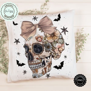 Trendig blommig Boho Halloween PNG Vintage Halloween PNG Dödskalle Clipart, Spooky Season Skelett PNG Gothic Horror Sublimation Design Collage bild 7