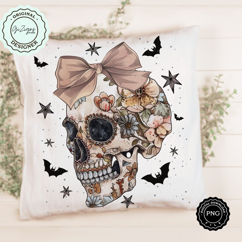 Trendig blommig Boho Halloween PNG Vintage Halloween PNG Dödskalle Clipart, Spooky Season Skelett PNG Gothic Horror Sublimation Design Collage bild 7