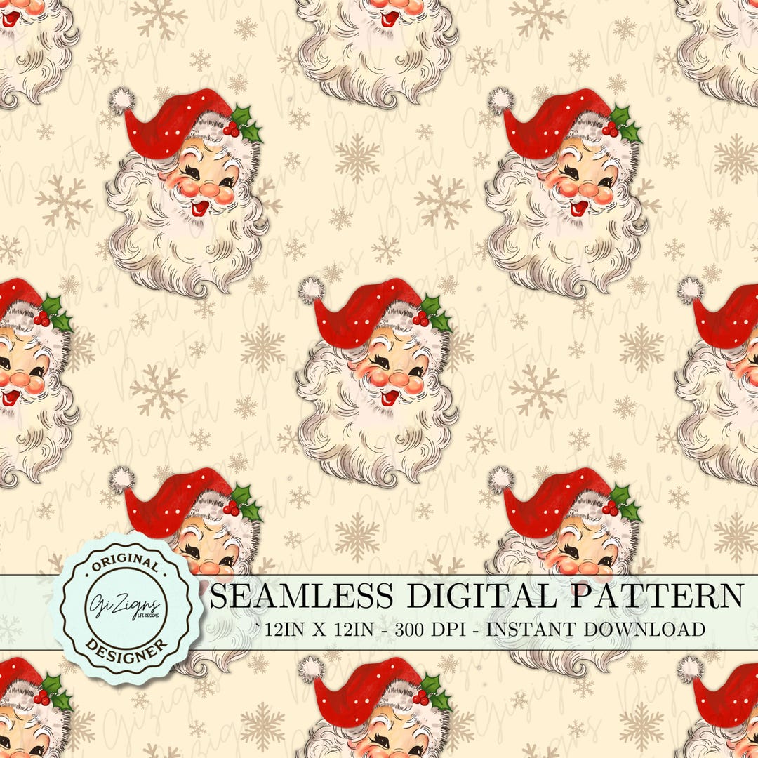 Santa Color Pattern Ecru Vintage Santa Christmas Pattern, Red Santa Claus Seamless ...