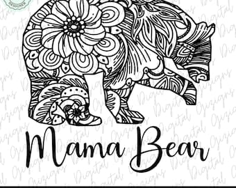 Trendy Floral Mama Bear PNG, Floral Mama Bear SVG, Bear Family Clipart, Mama Bear Tshirt Sweatshirt Sublimation Design Pod Uv Dtg Download