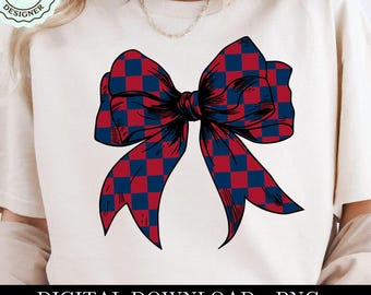 Trendy Maroon and Navy Checkered School Color Coquette Blue Bow PNG Clipart, Varsity College Color Check Bow Game Day Checkerboard Bow png