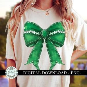 Green Coquette Football Bow PNG, Green Bow Clipart, Green Football Game Day Sublimation Shirt Design, Green Fall Football Mama PNG, Sports