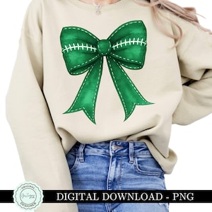 Green Football Bow PNG, Green Coquette Bow Clipart, Team Football Game Day Sublimation Shirt Design, Green Fall Football Mama PNG, Sports