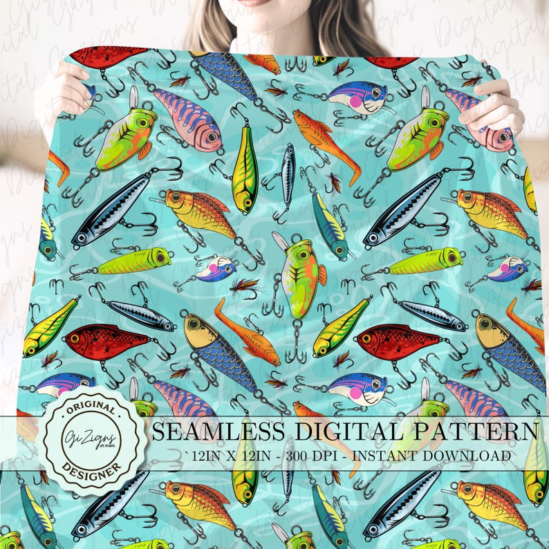 Fishing Lure Seamless Pattern, Fisherman Repeat Pattern, Boy Decor ...