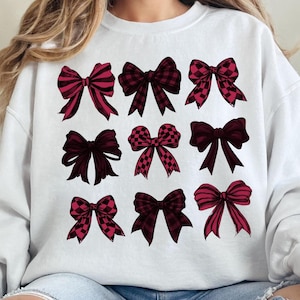 Maroon Checkered Bow Dark Coquette PNG ClipArt Collage, Preppy Watercolor Retro Bow Clip Art, Maroon Ribbon Sublimination Shirt Design DTF