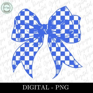 Trendige Karierte Schulfarbe Coquette Zweifarbige Königsblaue Schleife PNG Clipart, Varsity College Color Check Bow Spieltag Schachbrettbogen