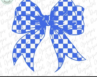Trendy Checkered School Color Coquette Two Tone Royal Blue Bow PNG Clipart, Varsity College Color Check Bow Game Day Checkerboard Bow