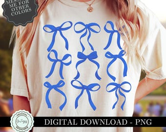 Trendy Blue Bow PNG, Blue Coquette Bows PNG, Girly Bow Sublimation Coquette PNG ClipArt Collage Preppy Girly Digital Download Shirt Design