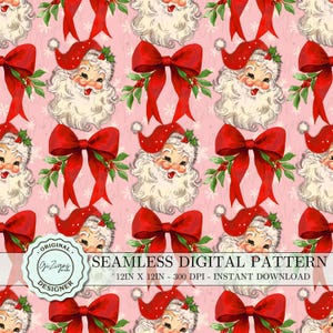 Rosa Vintage Weihnachten Weihnachtsmann-Digitalpapier, rotes Weihnachtsmann-Nahtloses Muster druckbares Papier, digitales Scrapbook-Tapete PNG, Weihnachtsdatei
