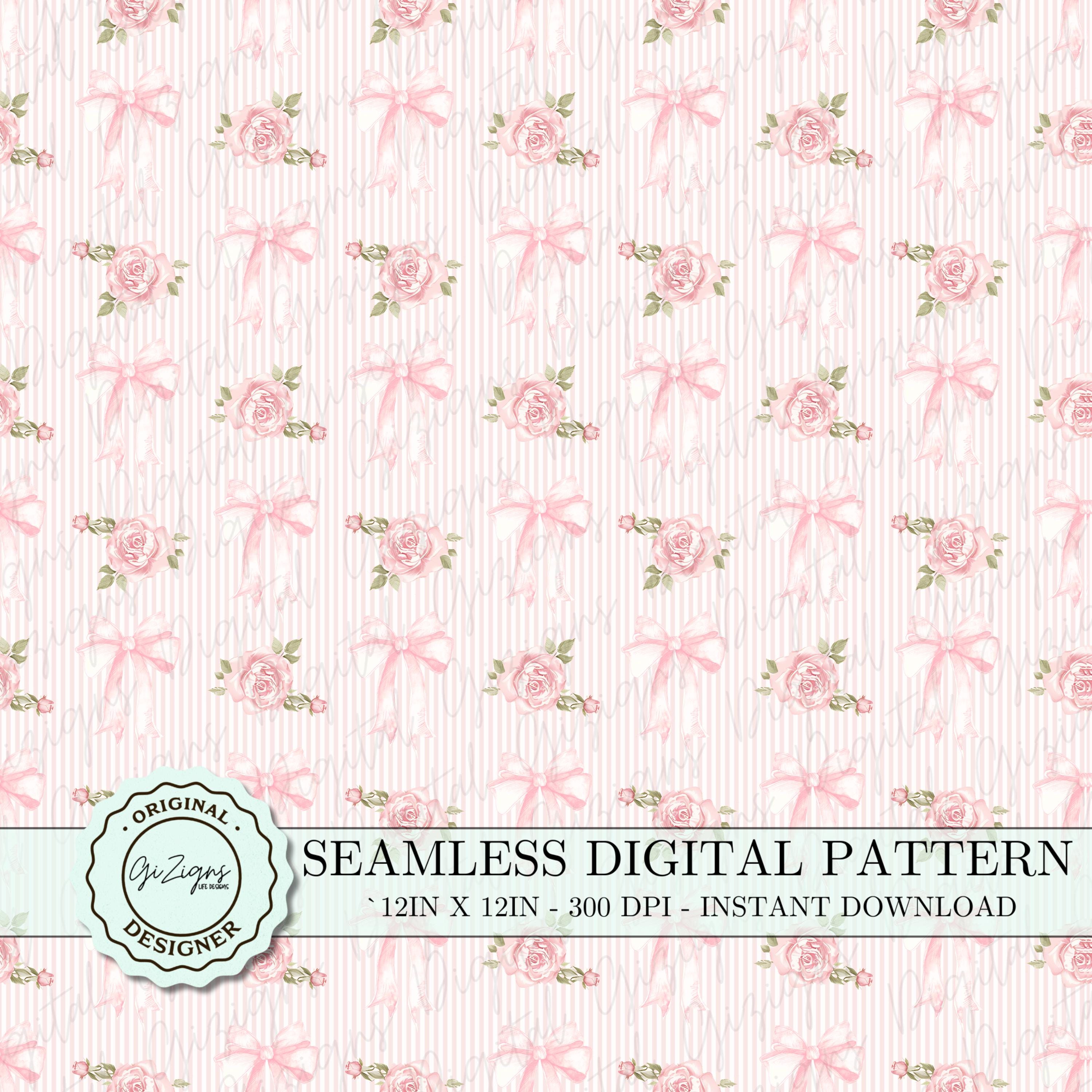 Vintage Floral Pink Stripe Coquette Bow Seamless Pattern PNG, Baby Pink ...