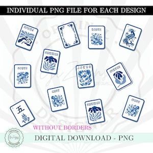 Peut inclure: Ensemble de fichiers PNG num&eacute;riques avec des motifs de cartes &agrave; jouer. Chaque carte a un fond blanc avec une bordure bleue et des illustrations. Les cartes incluent des th&egrave;mes saisonniers comme "Spring" et "Summer", ainsi qu'une carte "Joker". Le texte "DIGITAL DOWNLOAD - PNG" est &eacute;galement pr&eacute;sent.