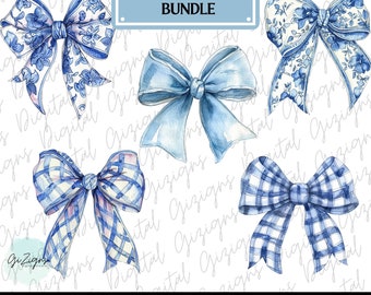 Trendy Bow Blue Coquette PNG Clipart Bundle, Coquette Bows, Ribbon Feminine Aesthetic Sublimination Digital Design Clipart, Commercial Use