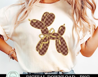 Preppy ballonghund PNG, Boujee Coquette Rosettballonghund png, Brunrutig ballonghund ClipArt, Faux Glitter Sublimation T-shirt Design png