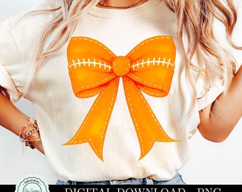 Orange Football Bow PNG, Coquette Orange Bow Clipart, Football Game Day Sublimation Shirt Design, Orange Fall Football Mama PNG, Sports Team