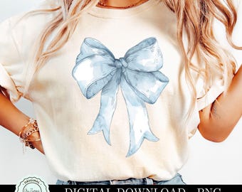 Blue Coquette Bow Png, Dusty Blue Bow Graphics, Blue Aquarel Sublimation Bow Clipart, Coquette Esthetics, Grandmillennial Girly Design
