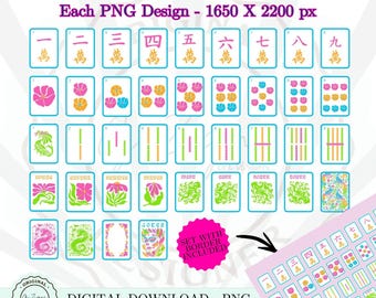 Mahjong PNG Mahj utskrivbar PNG, rosa orange blå Mahjong-kakel Clipart, digitala Mahjong-kakel, Mahjong Clip Art amerikansk Mah Jongg png nedladdning