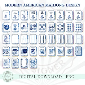 Blauwe toile mahjong tegel set png-clipart, chinoiserie mahjong digitale afdrukbare patroon speltegels, Mahj Party American Mah Jongg download