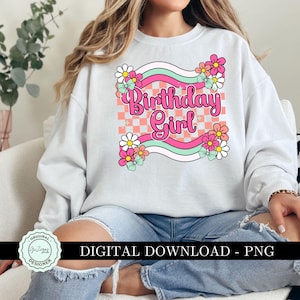 Clipart PNG de aniversariante descolada, Clip Art de aniversário com laço feminino e flores coquetes, Design de camiseta xadrez para sublimação de aniversariante