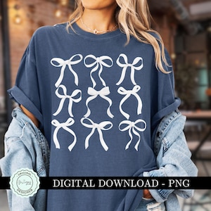 Trendy White Bow PNG, White Coquette Bows PNG, Girly Bow Sublimation Coquette PNG ClipArt Collage Preppy Girly Digital Download Shirt Design