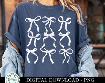 Trendy White Bow PNG, White Coquette Bows PNG, Girly Bow Sublimation Coquette PNG ClipArt Collage Preppy Girly Digital Download Shirt Design