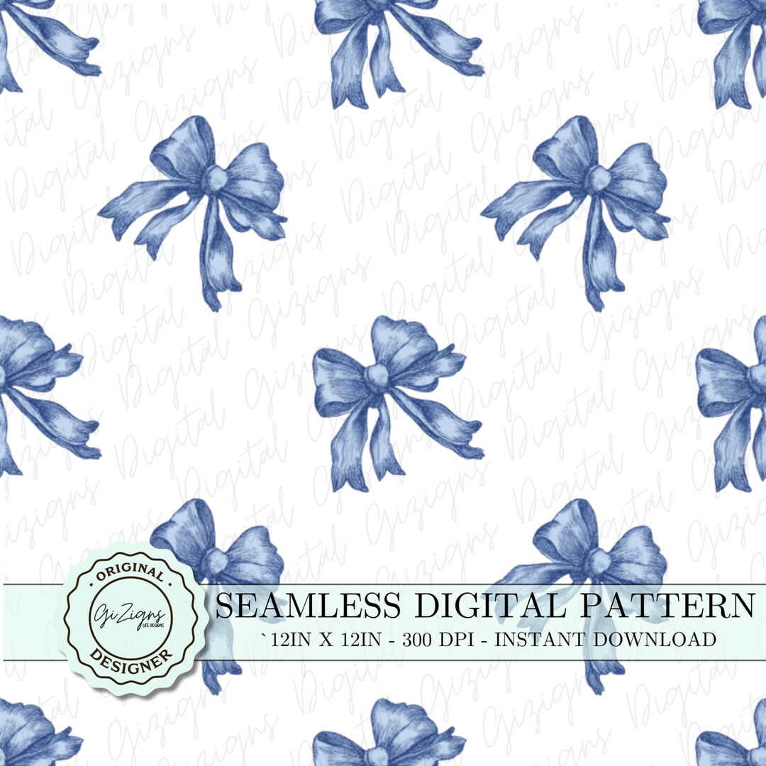 Coquette Blue Bow Seamless Pattern PNG SVG, Girly Coquette Bow ...