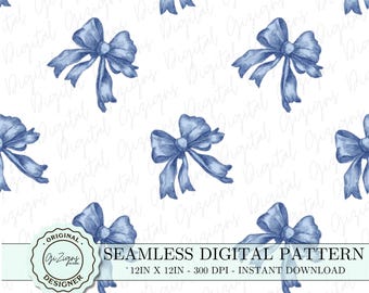 Patrón sin costuras de lazo azul coqueto PNG SVG, patrón de fondo de lazo coqueto femenino, papel tapiz de álbum de recortes de papel digital, diseño de patrón vectorial
