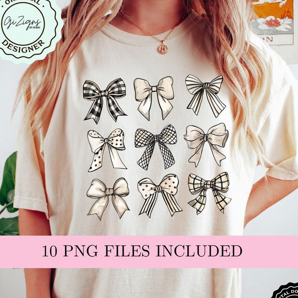 Trendy Dark Coquette Bow PNG Bow Bundle Black Beige Soft Girl Aesthetic Watercolor Sublimination Digital Design Clipart Coquette Decor Shirt