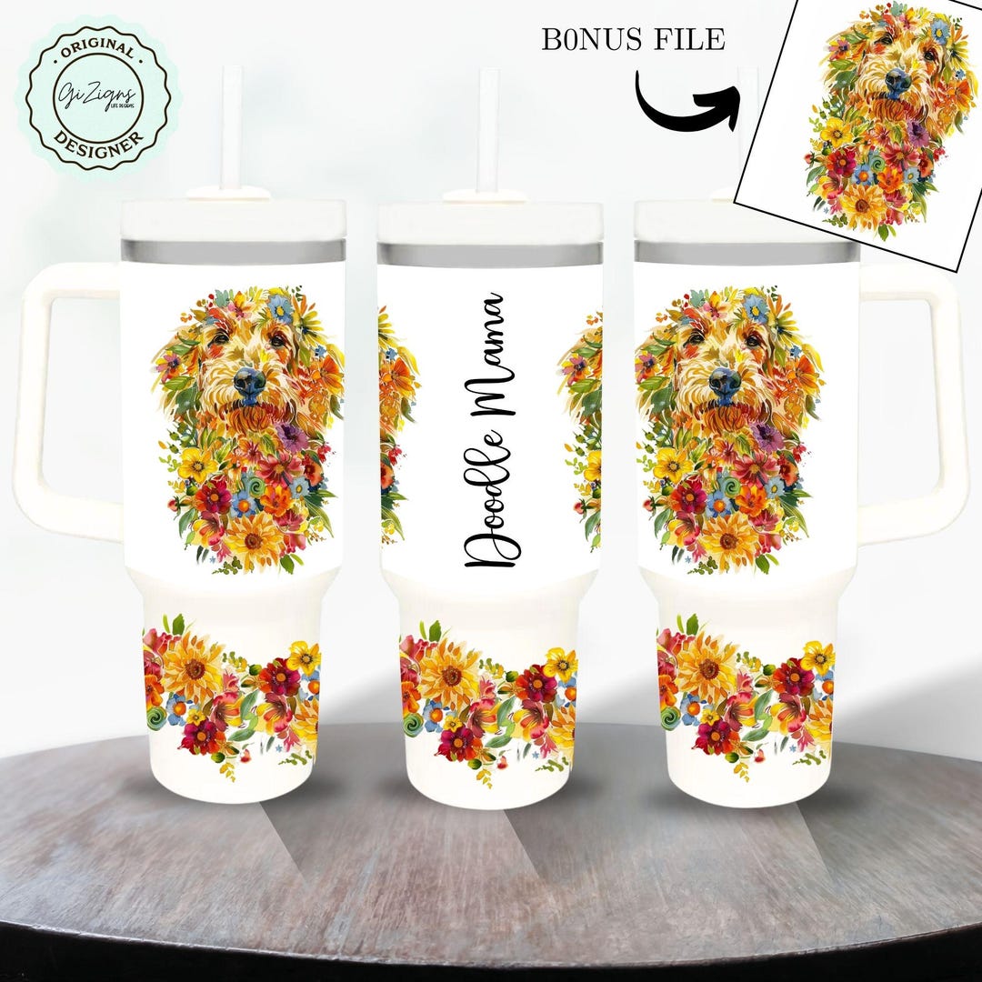 Trendy Golden Doodle Dog 40 Oz Tumbler Wrap, Preppy Goldendoodle Mama ...