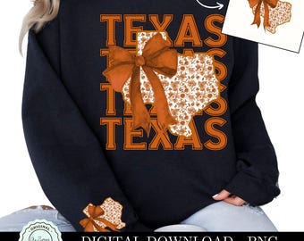 Burnt Orange Texas PNG Clipart, Toile Chinoiserie Texas Coquette Bow PNG Western PNG Preppy Grandmillenial Texas State Shirt Sublimation png