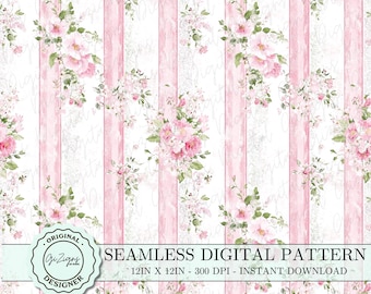 Vintage Floral Stripe Seamless Pattern Baby Pink Digital Paper ...