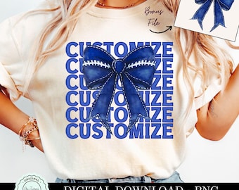 Custom Football Bow PNG, Blue Coquette Bow Clipart Graphic, Mascot Team Name Game Day Sublimation Shirt png, Girly Football Bow Mama design