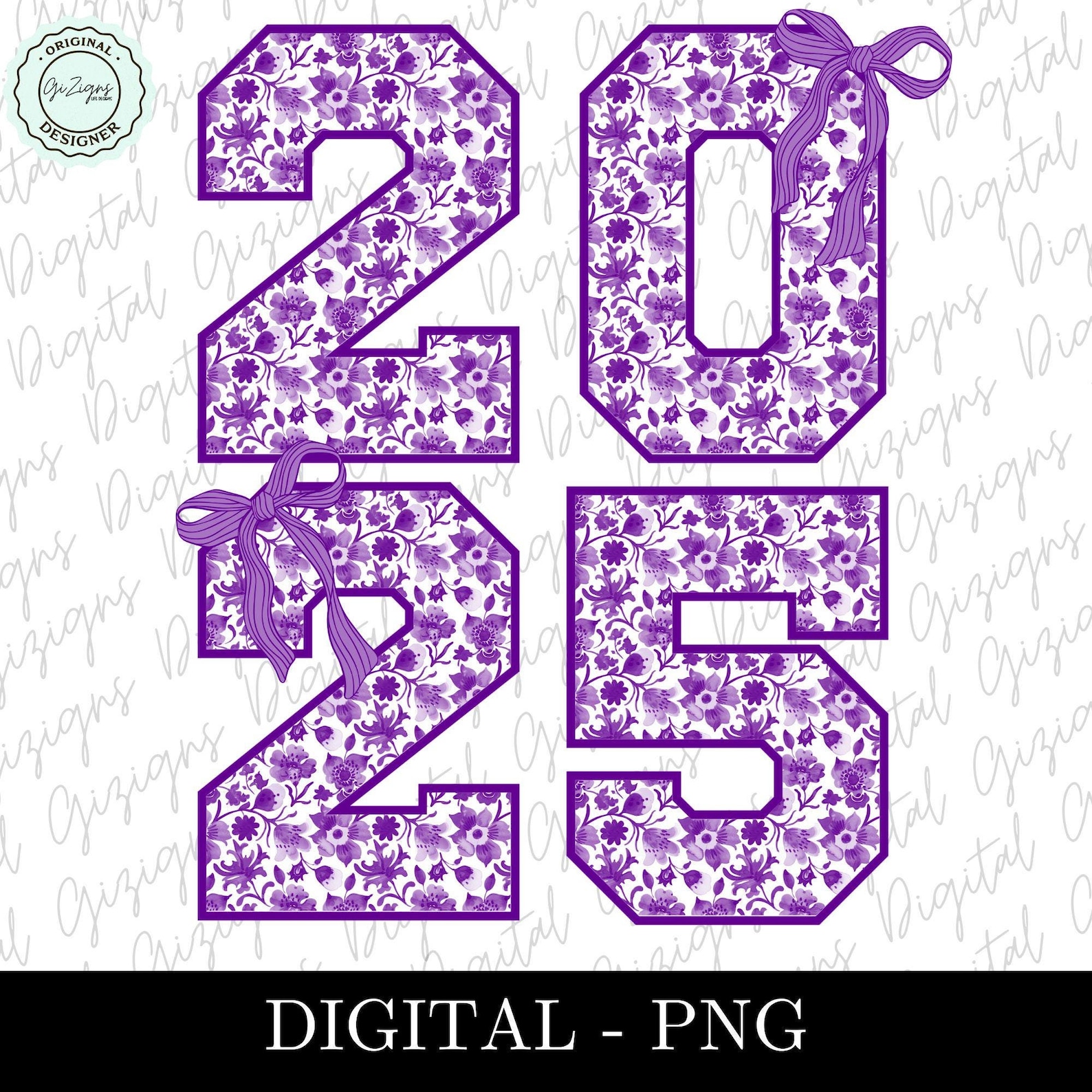 Purple Coquette 2025 PNG Clipart, Purple Flower Bow Class of 2025 PNG