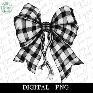 Trendy Checkered Black Bow Dark Coquette PNG Clipart, Dark Coquette Bow, Soft Girl Aesthetic Sublimination Design, Retro Watercolor Ribbon